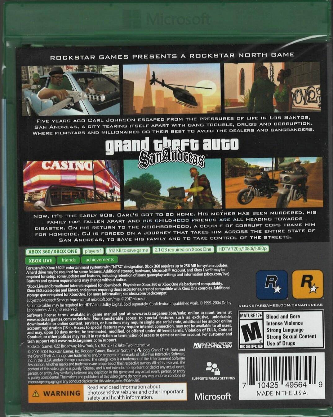 Grand Theft Auto: San Andreas (XB1 Packaging) Xbox 360 (Brand New Factory Sealed