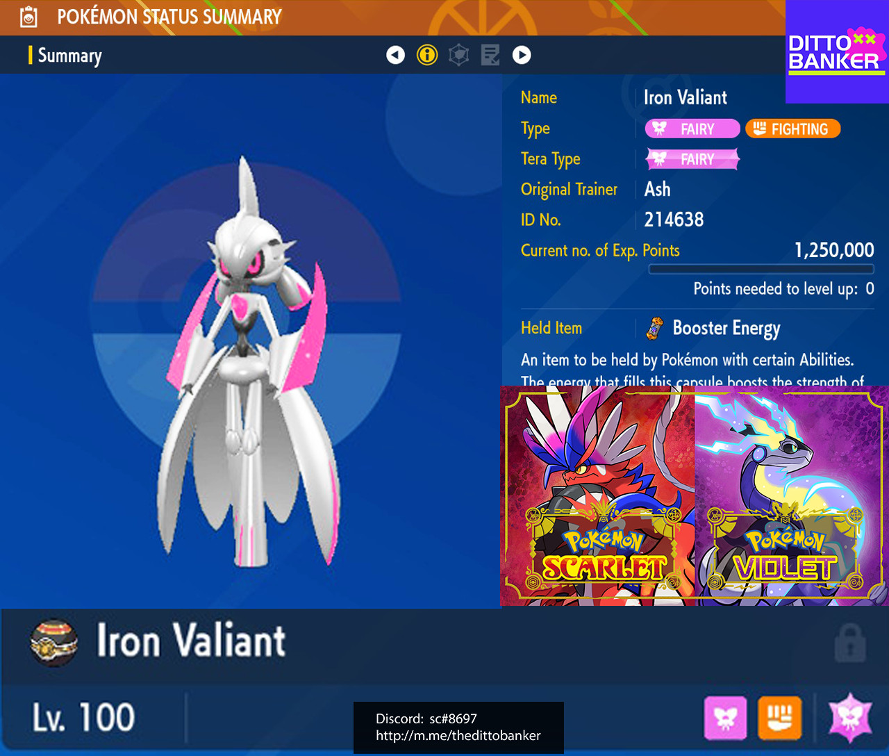 Pokemon Scarlet/Violet✨IRON VALIANT Lv.100 Fairy Tera Adamant 6IV Top Tier