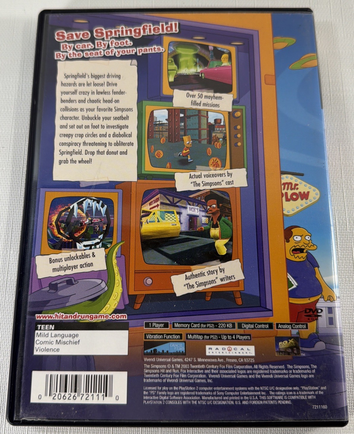 The Simpsons: Hit & Run (PlayStation 2, 2003) COMPLETE W/ REG Card, Tested