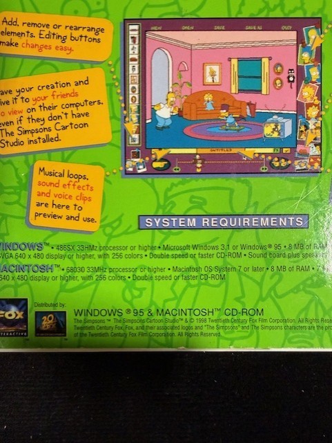 The Simpsons ~ Cartoon Studio PC/MAC CD-ROM Game 1998 Excellent Cond.