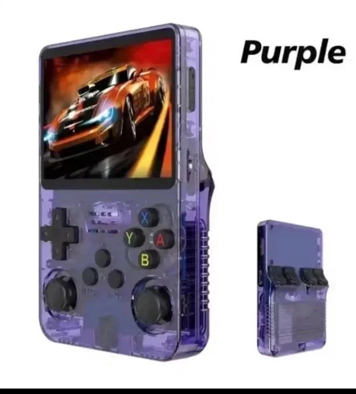 R36S Purple Handheld Game Console HD Color Screen 640×480 Double Joystick 64gb