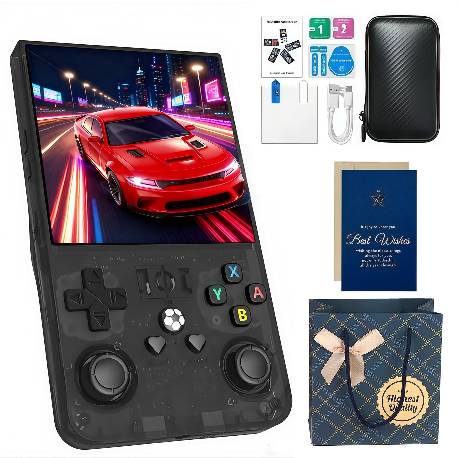 MYCHA R36MAX Retro Handheld Game Console Gift Set, 4.0″ IPS Linux Black