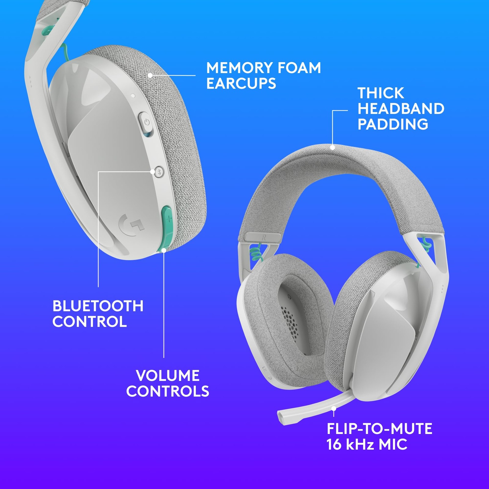 Logitech G321 Lightspeed Wireless Bluetooth Gaming Headset 16kHz Mic – White
