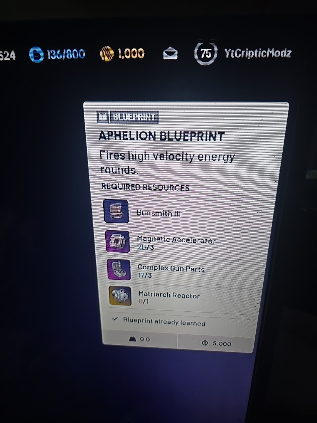 ARC RAIDERS APHELION BLUEPRINT