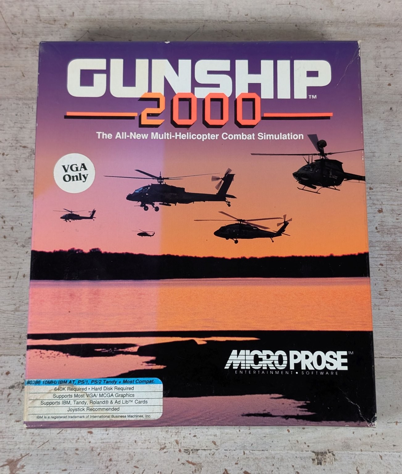 Gunship 2000 IBM PC Video Game Combat Simulation Helicopter Big Box 5″ Floppy