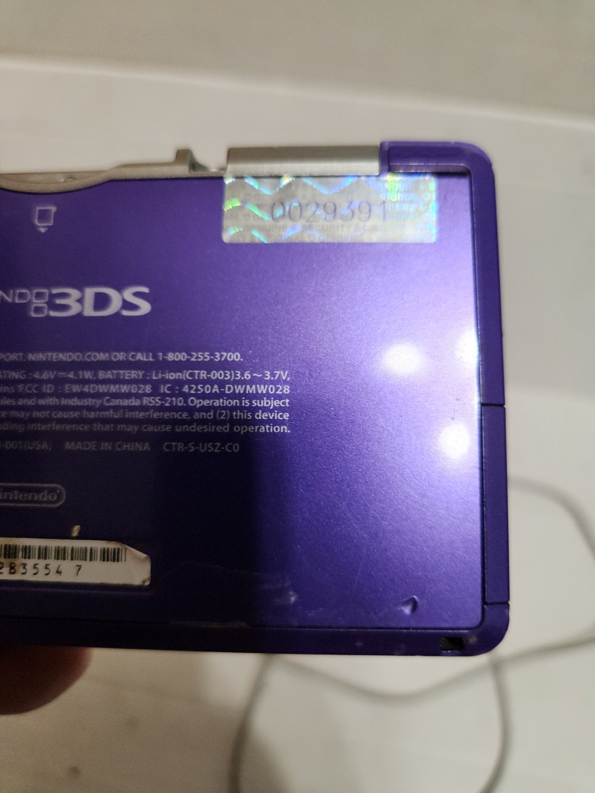 Nintendo 3DS Midnight Purple System CTR-001 Tested Working w/ Charger No Stylus