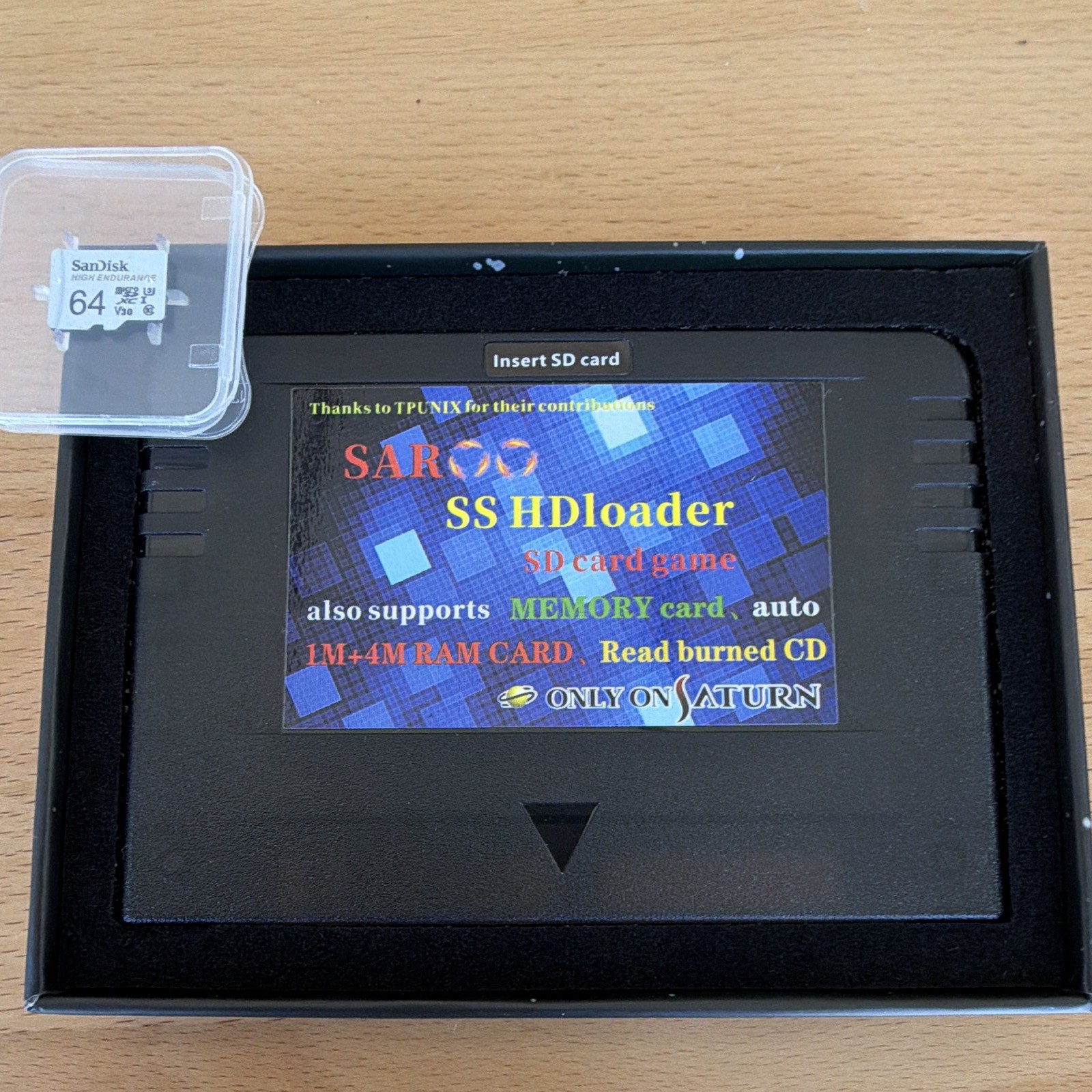 SAROO SS HDloader Sega Saturn Memory/RAM Card + 64GB UHS-I U3 SD, Black