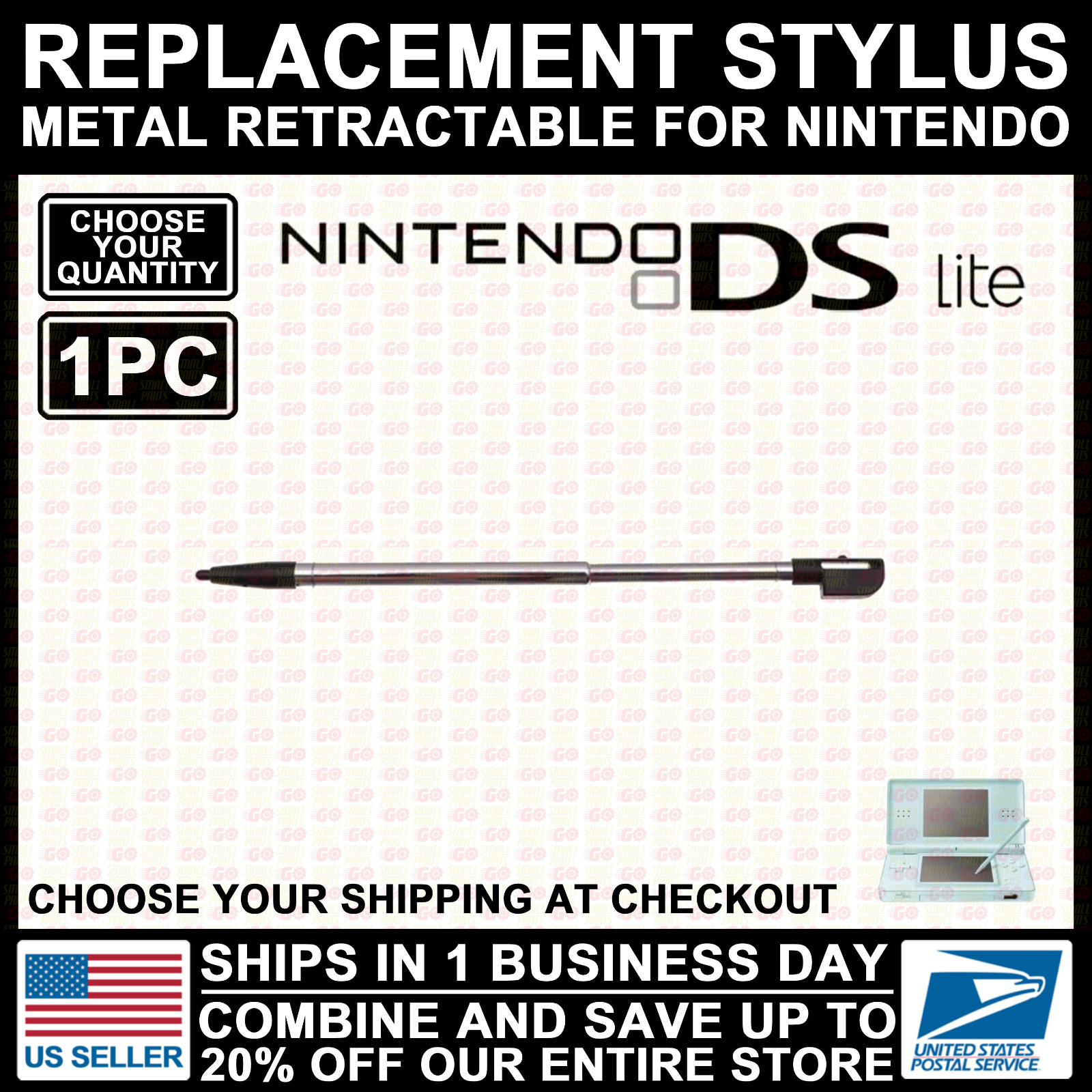 DS Lite NDSL Metal Retractable Stylus For Nintendo Touch Pen Replacement Black