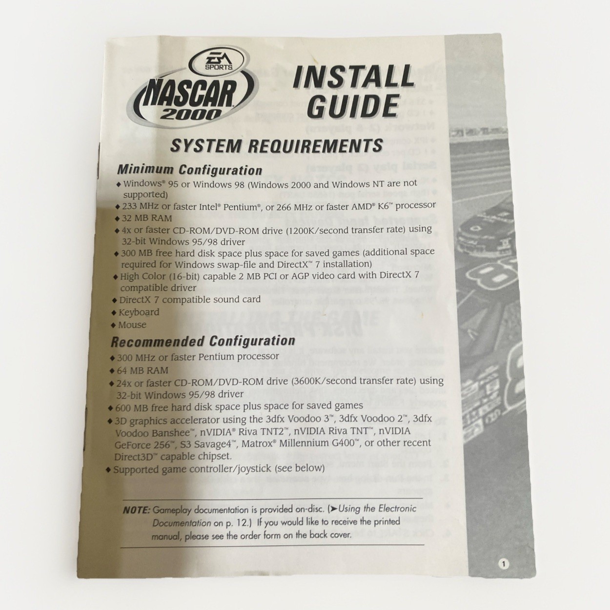 RETRO NASCAR 2000 EA Sports BIG BOX, INC: CD-ROM Manual Win 95/98