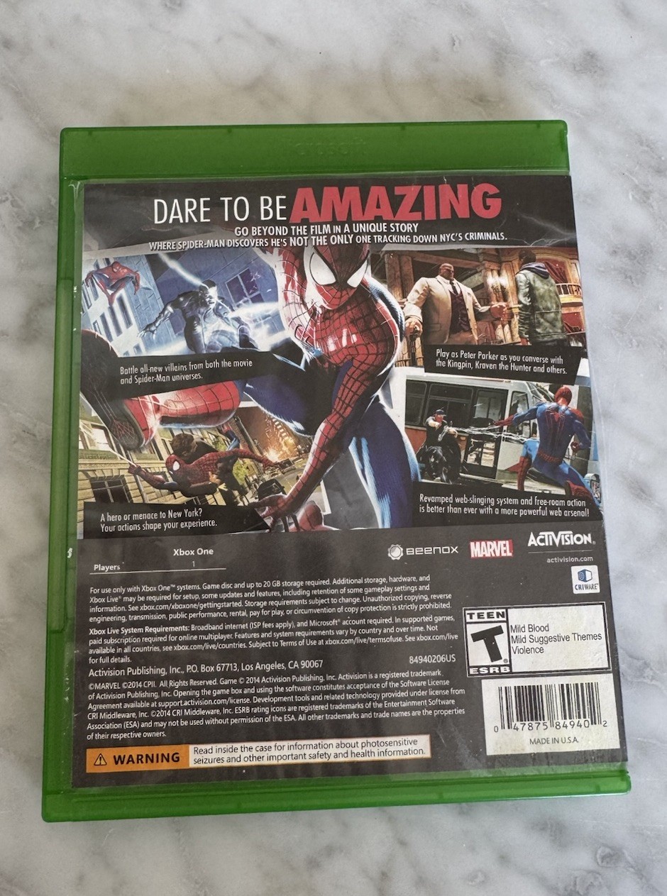 The Amazing Spider-Man 2 (Xbox One, 2014) Case & Disc VERY GOOD+!