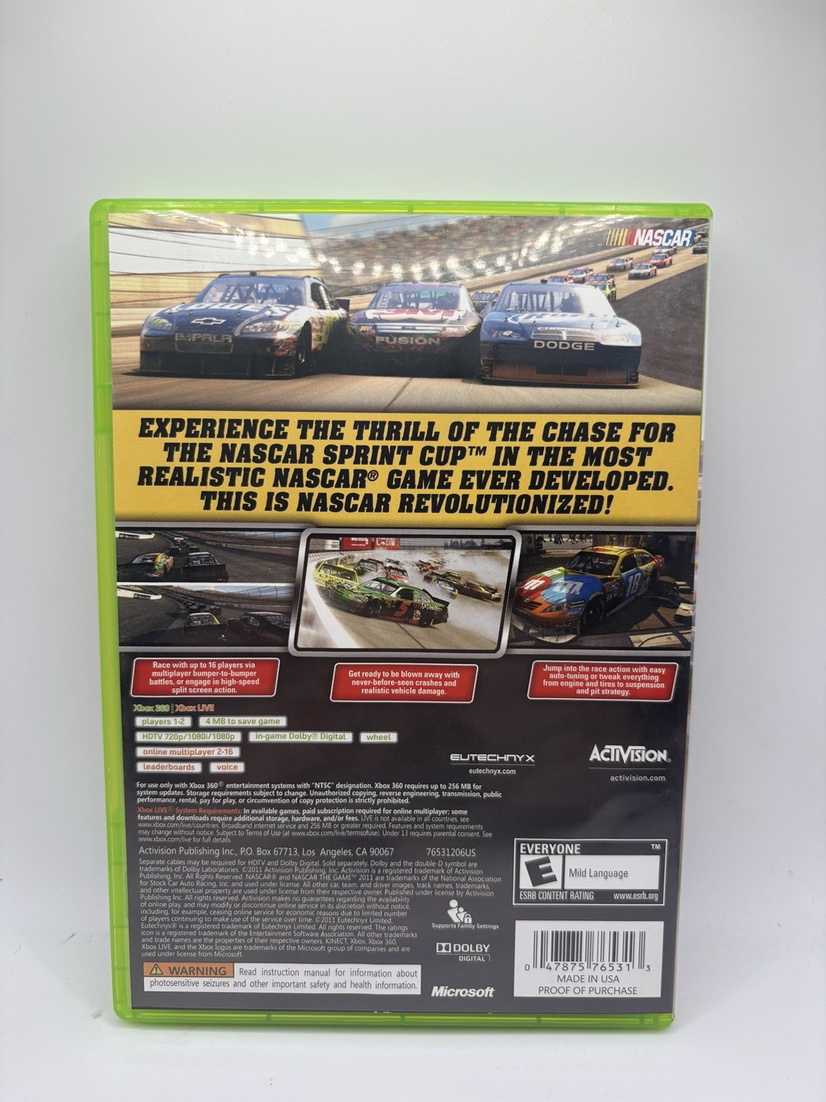 NASCAR The Game 2011 (Microsoft Xbox 360, 2010) CIB Tested