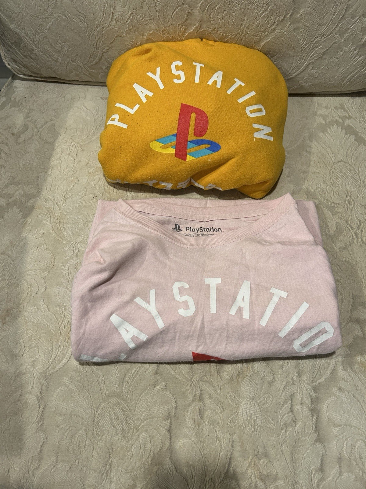 PlayStation Yellow Hoodie, Pink T-Shirt, Black Long Sleeve Shirt retro Bundle