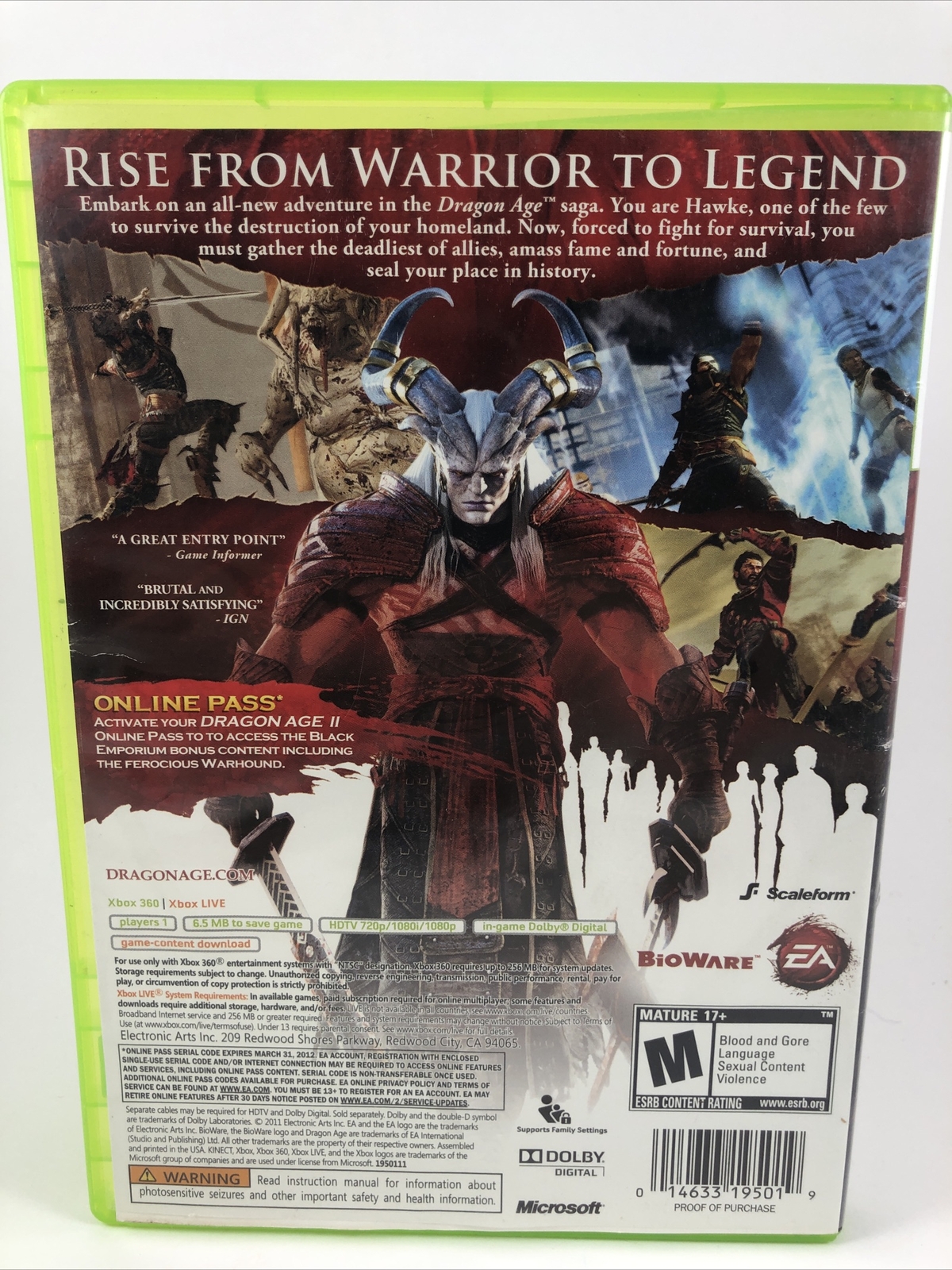 Dragon Age II 2 Xbox 360 No Manual!