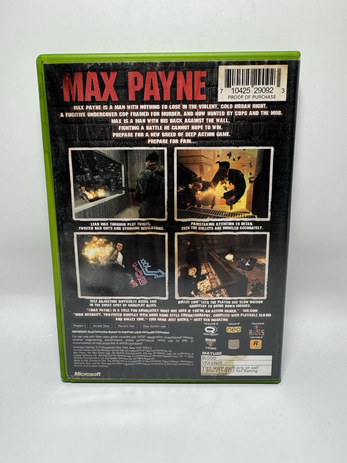 Max Payne Microsoft Xbox 2001 Game CIB Complete w/ Manual