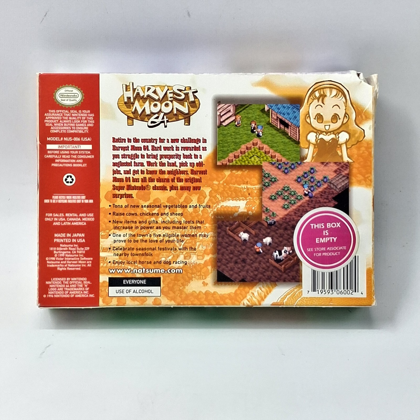 Nintendo 64 Harvest Moon 64 N64 Authentic Empty Box And Manual Only No Cartridge
