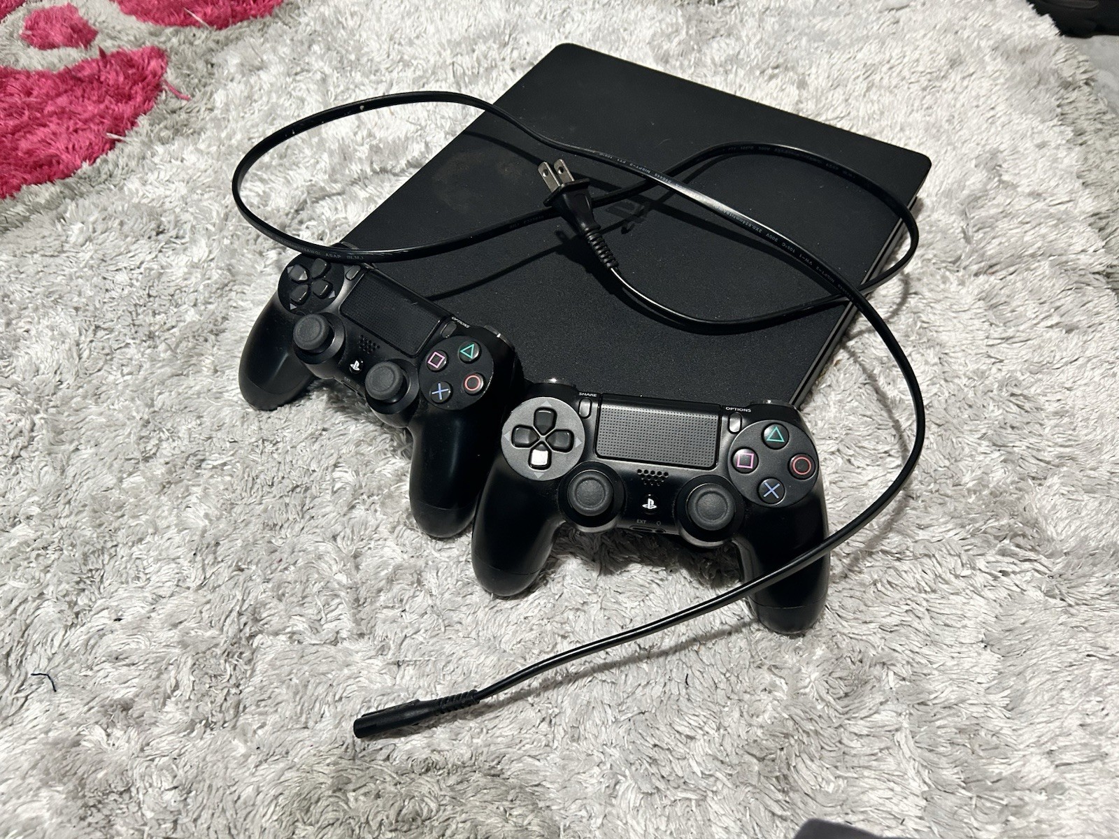 Sony PlayStation 4 Slim Black Home Console Bundle w/ 2 DualShock 4 + Cable