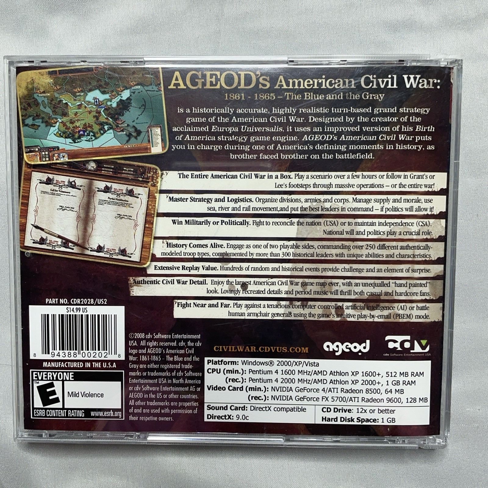 Ageod American Civil War PC Game 1861-1865 Blue & Gray Strategy CD-ROM