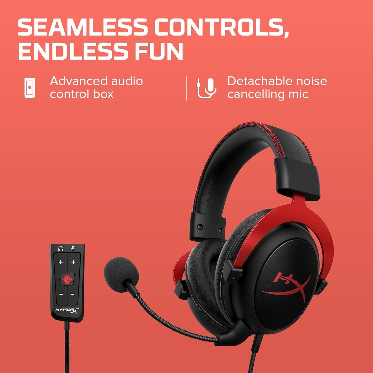 HyperX Cloud II Wired Gaming Headset Black/Red w/ Memory Foam & Leatherette READ