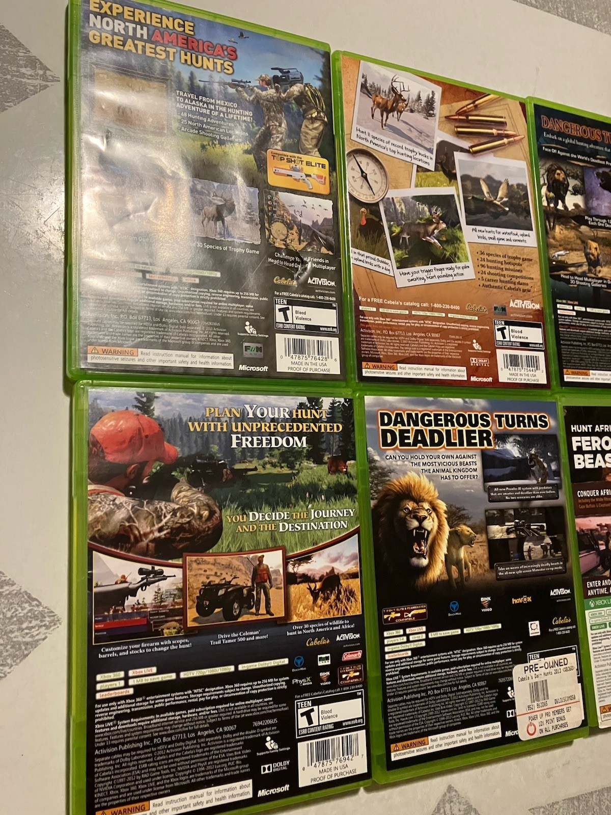 Cabelas Xbox 360 8 Game Lot Big Hunter, Dangerous Hunts, African, Survival