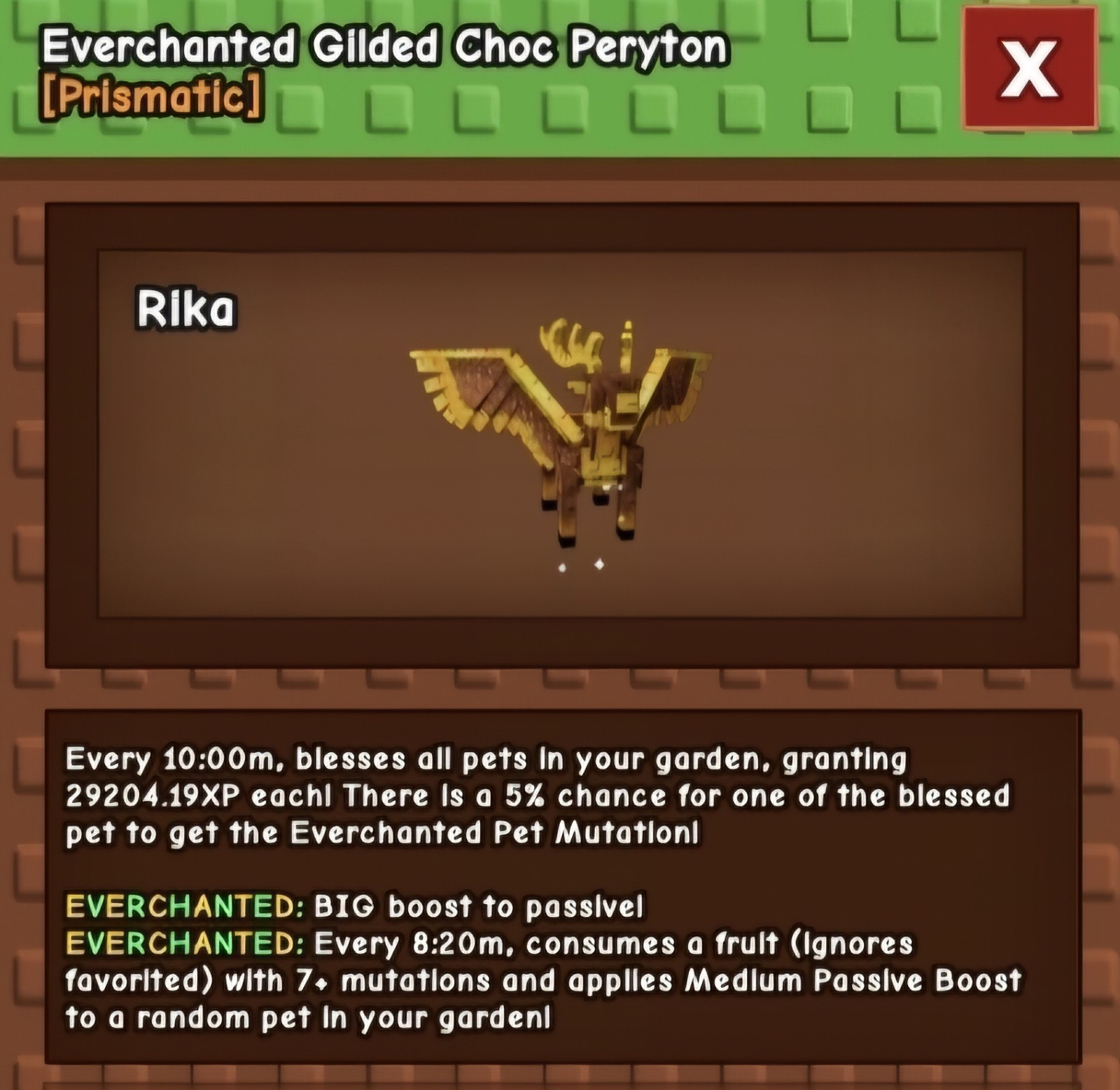 280kg+ PERYTON Everchanted Gilded Choc 28000xp+ LVL 500 GROW 🪴 A GARDEN