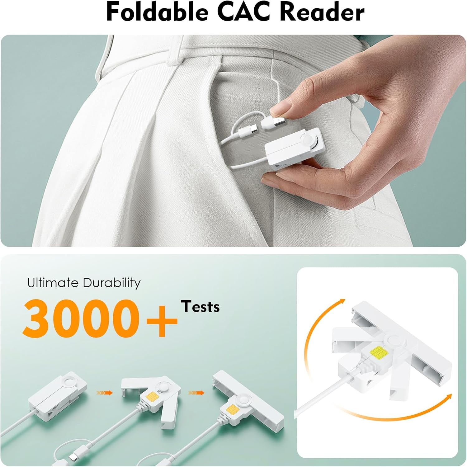 CAC Reader 2 in 1 Type C Dual Connector, DOD USB Common Access CAC Card