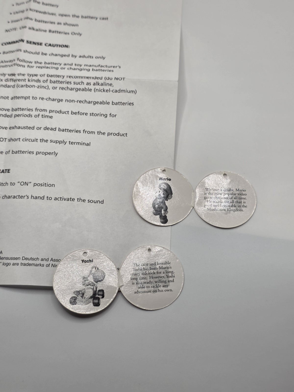 1998 Nintendo BD&A Talking Plush Tags & Instruction Sheet Mario Yoshi N64