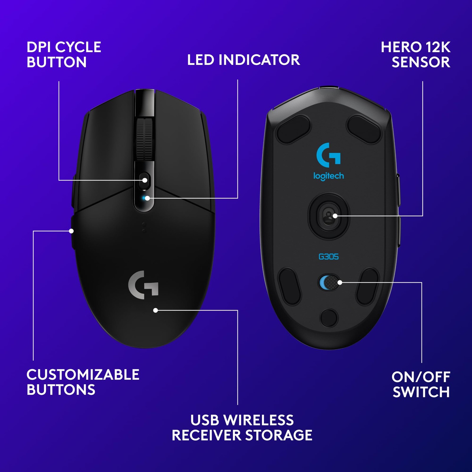 Logitech G305 Lightspeed Wireless Gaming Mouse Hero 12K Sensor 12000 Dpi