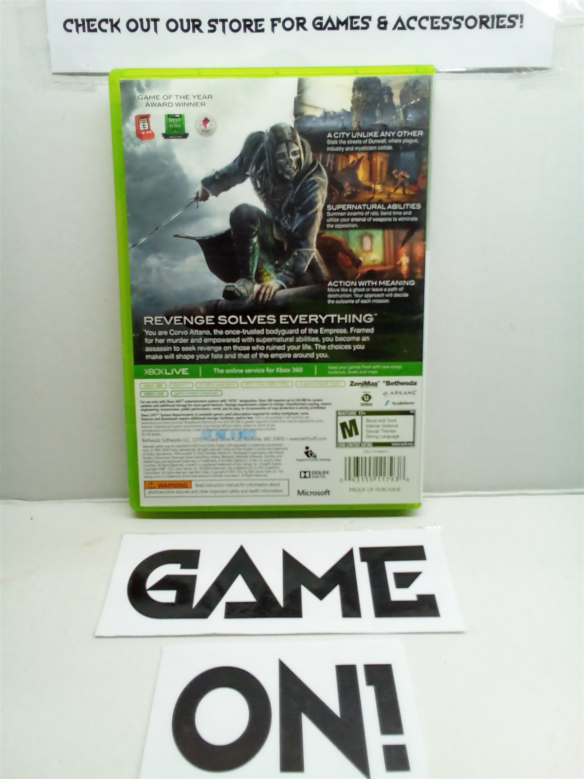 Dishonored (Xbox 360, 2012) Complete Tested Working – Free Ship