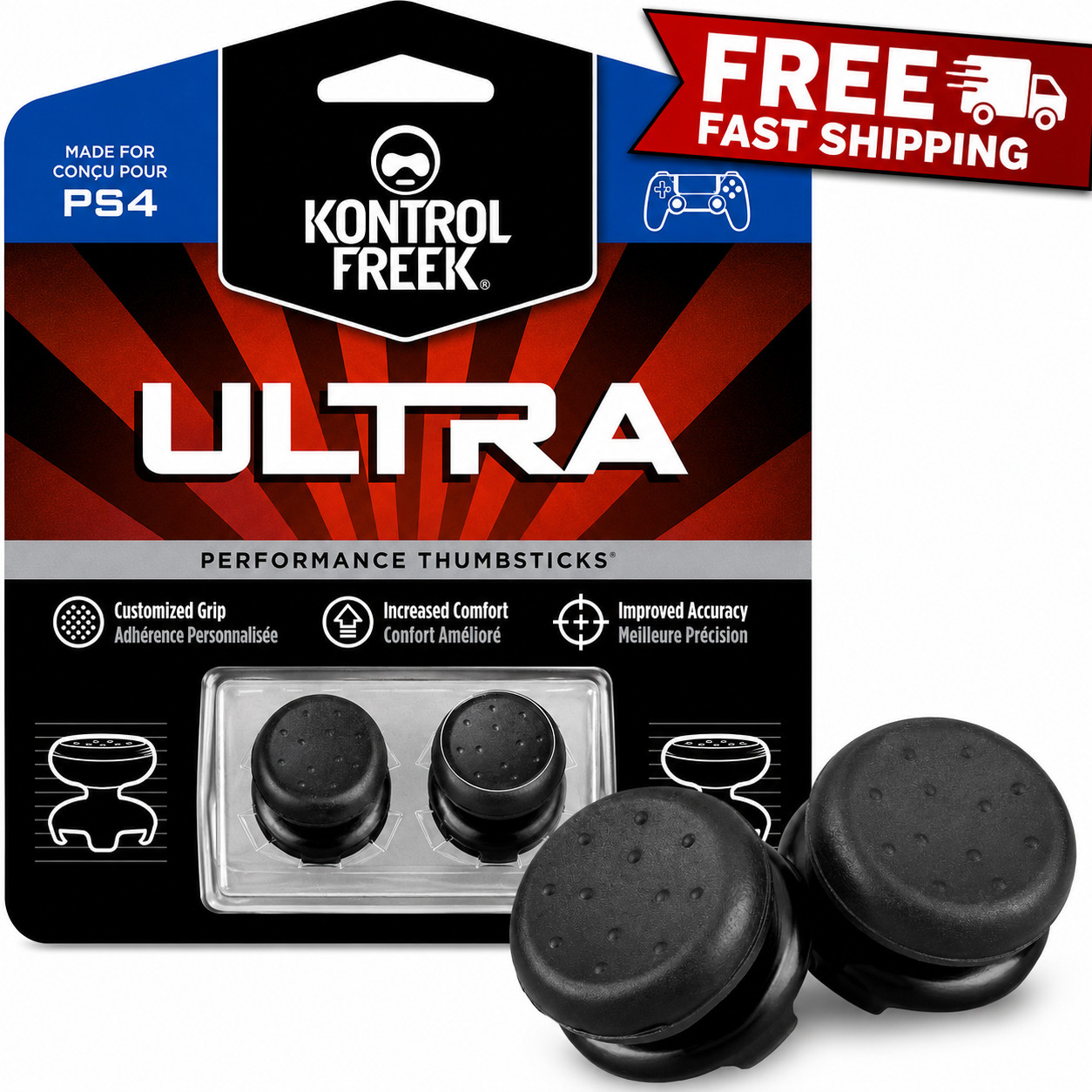 KontrolFreek FPS Thumbsticks for PS4/PS5 – ULTRA Black – Ships Fast