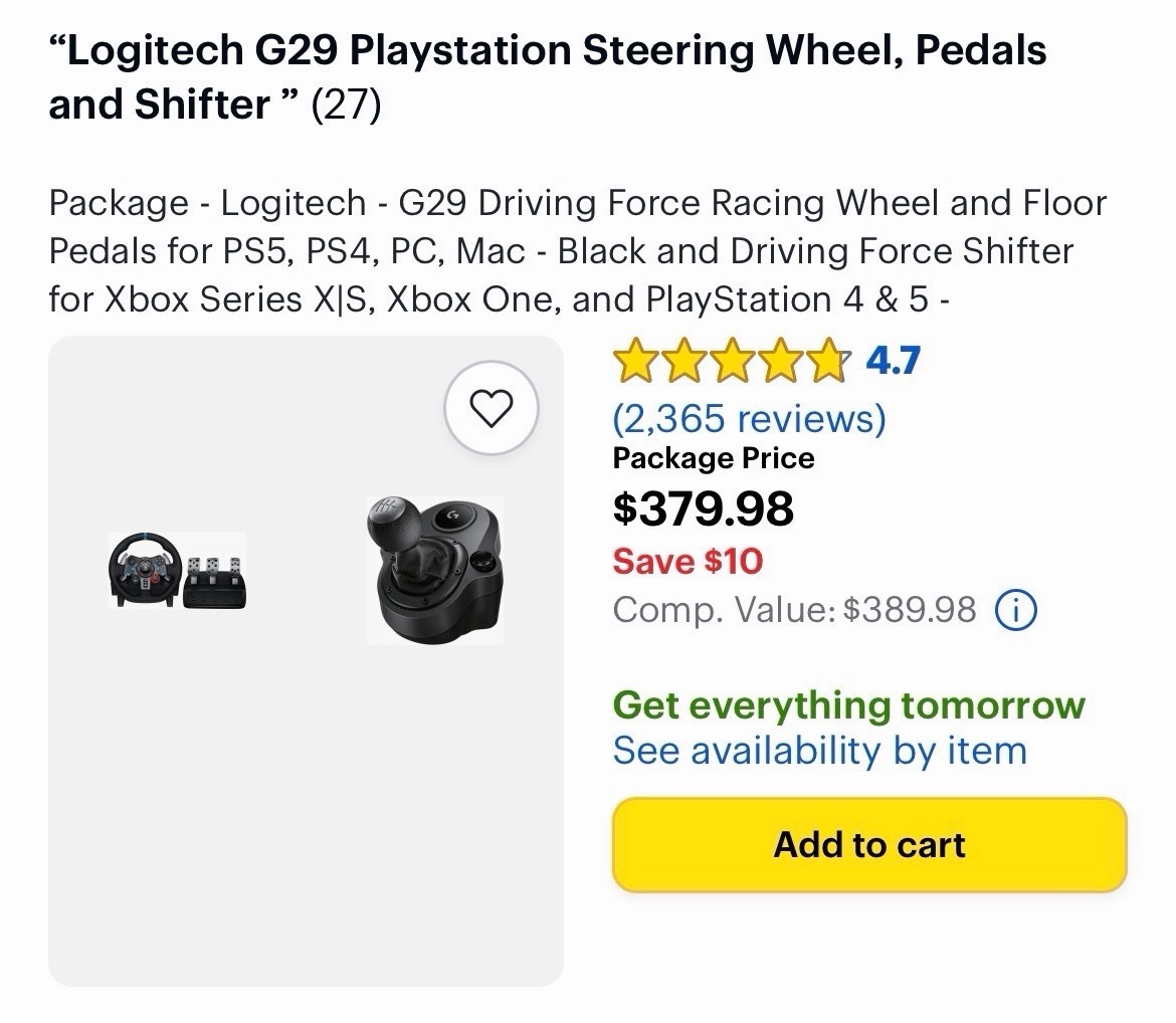 Logitech G29 Driving Force Racing Wheel ONLY for PS5 PS4 PS3 PC