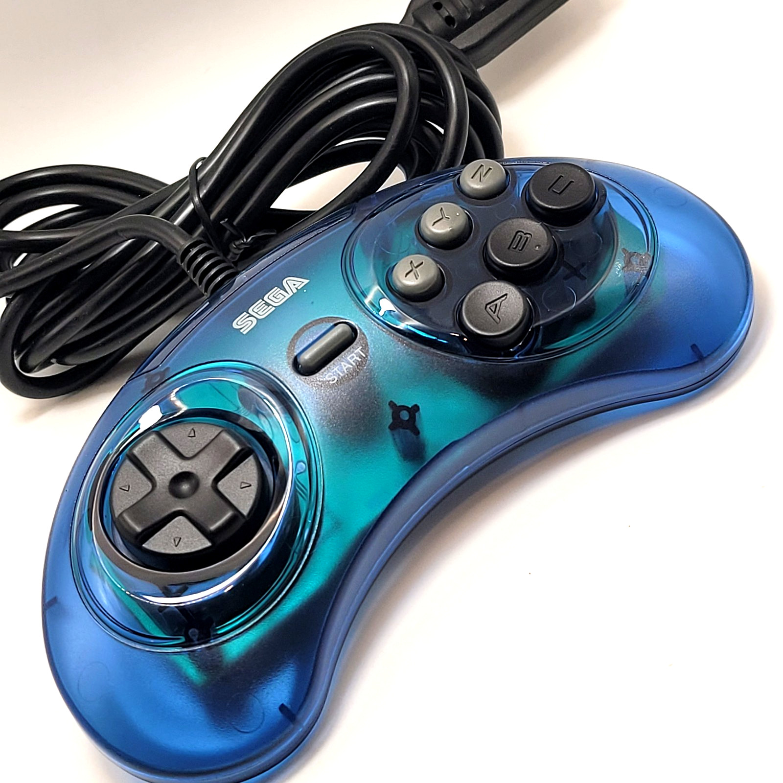 Retro-Bit Official Sega Genesis Controller 6-Button Arcade Pad – Clear Blue