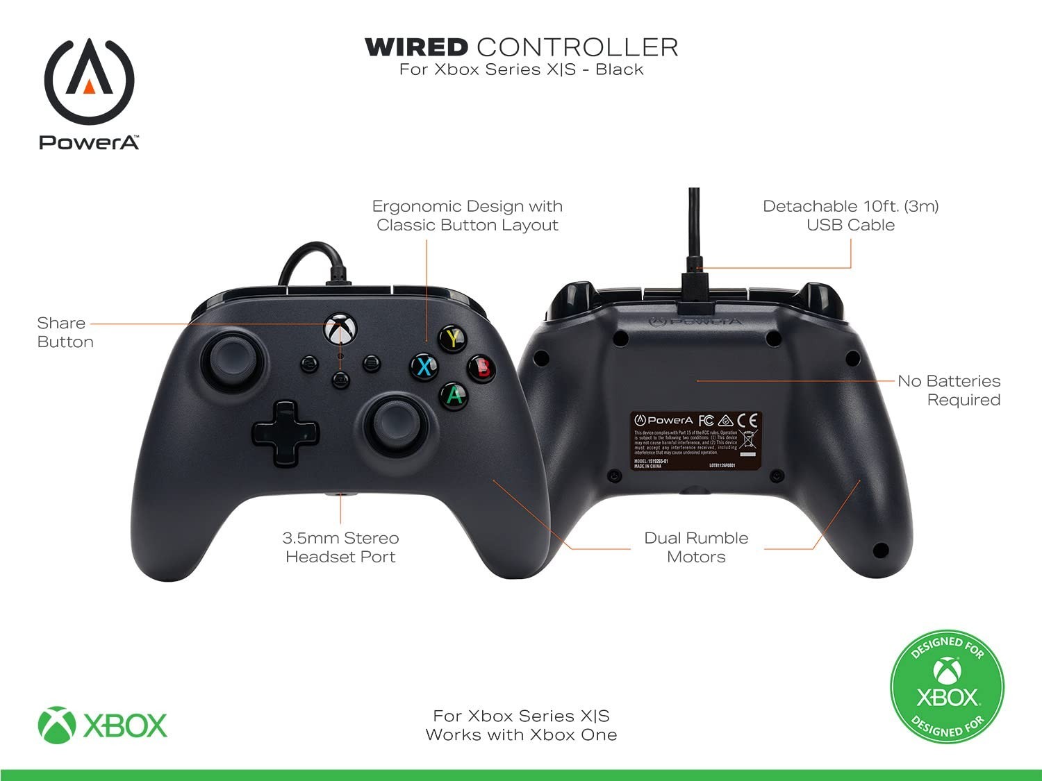 NEW PowerA Wired USB-C Cable Controller for Xbox Series X Works on Windows 10/11