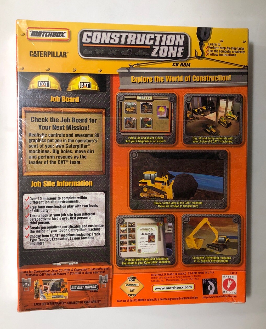 MATCHBOX CATERPILLAR CONSTRUCTION ZONE CD-ROM PC GAME MATTEL 1999 SEALED NEW