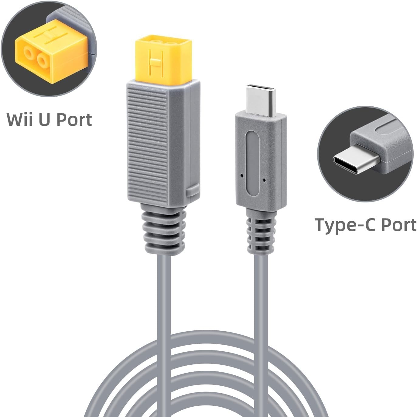 6.5Ft Type C Power Cable for Wii U – Compatible with 35W-65W Power Adapter