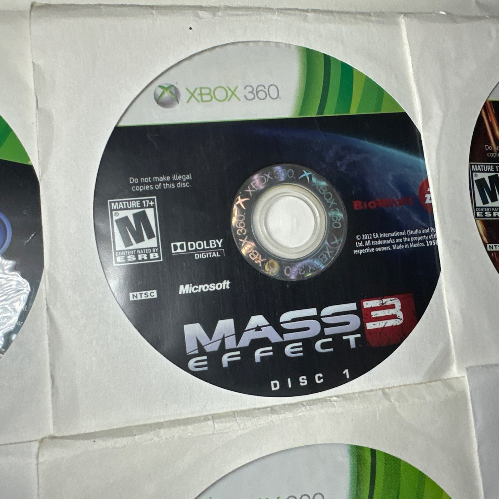 OEM Microsoft Xbox 360 Black Wireless Controller + Games Black Flag Mass Effect