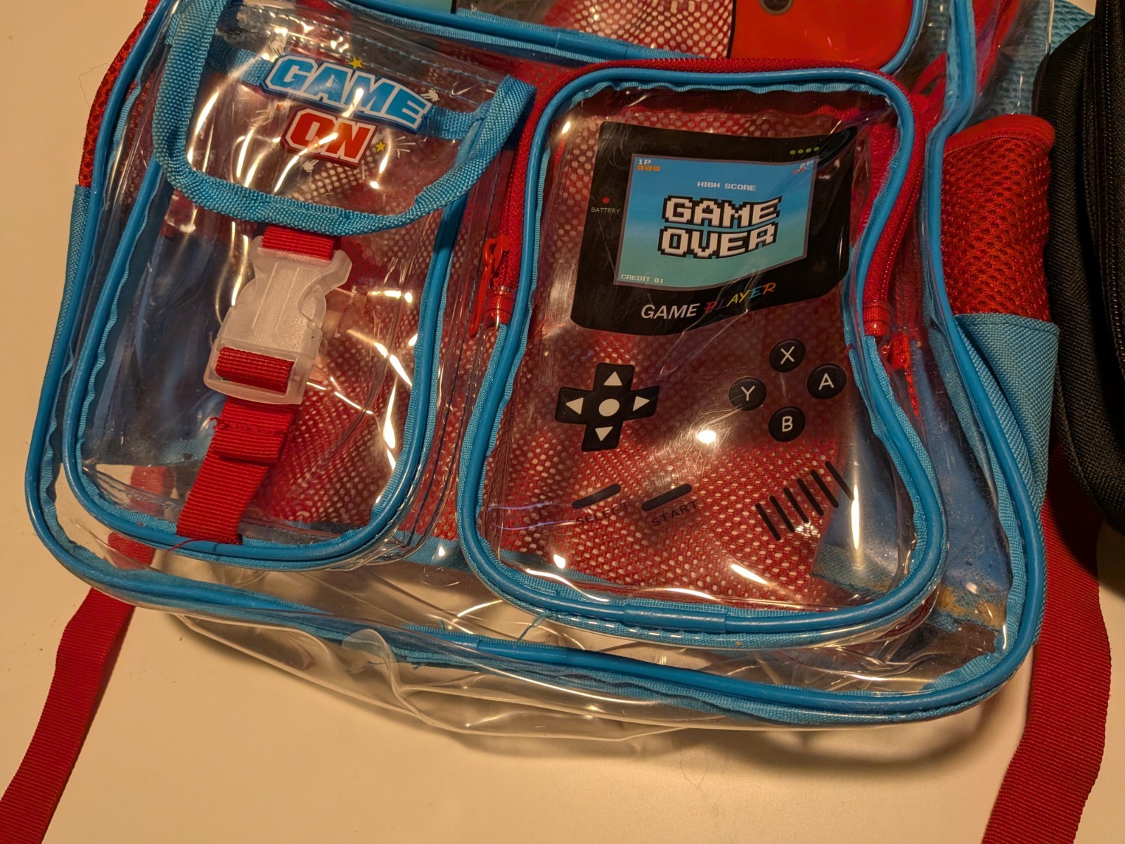 Nintendo Switch Game On/Game Over Padded Clear Backpack + Zippered Case Set