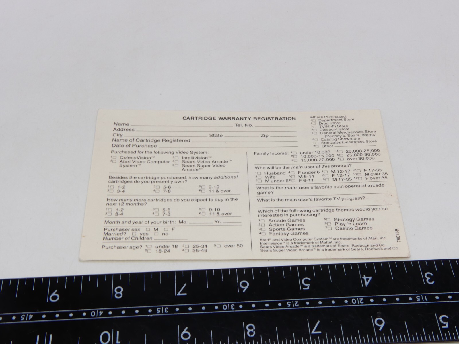 Coleco Cartridge Warranty Registration Card No Game