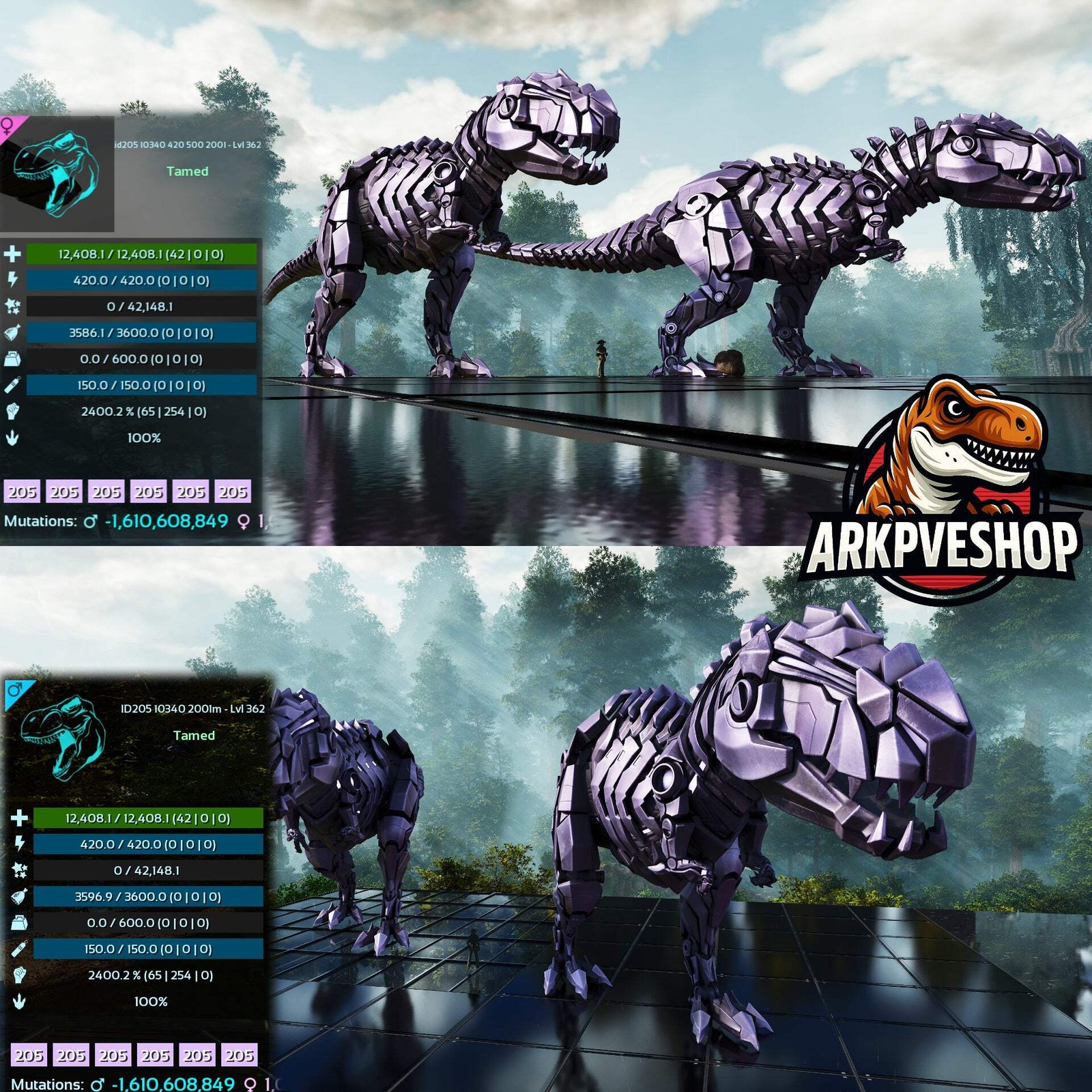 ASA PVE 🦖ARK Survival Ascended Tek Rex 2400% melee Imprinted Top Boss Stats