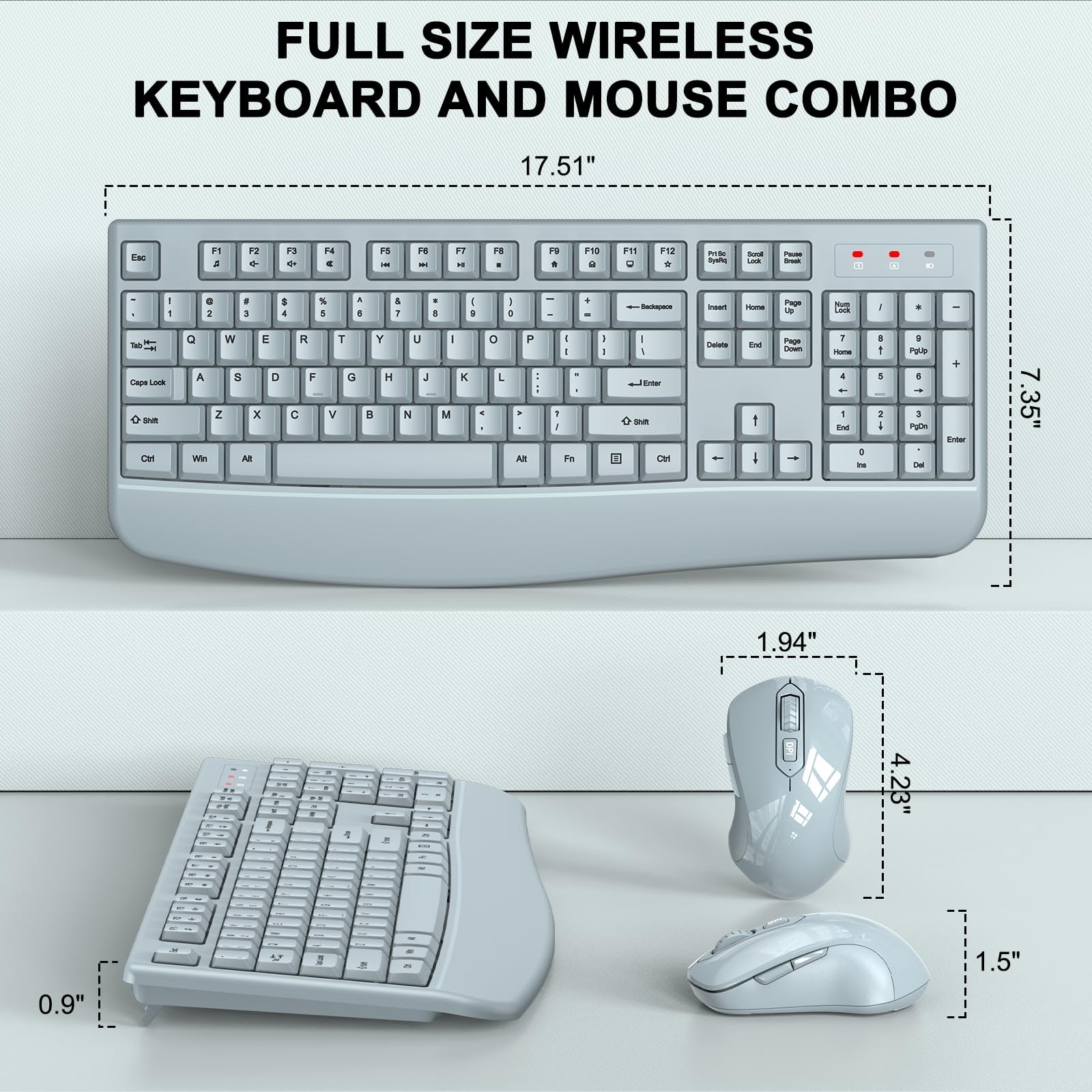 Wireless Keyboard and Mouse Combo, ULSOU 2.4G Full-Sized Ergonomic Computer K…