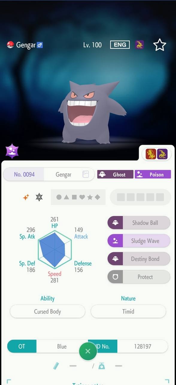 GENGAR🔥6IV SHINY POKEMON HOME🔥Pokemon CHAMPIONS SCARLET VIOLET