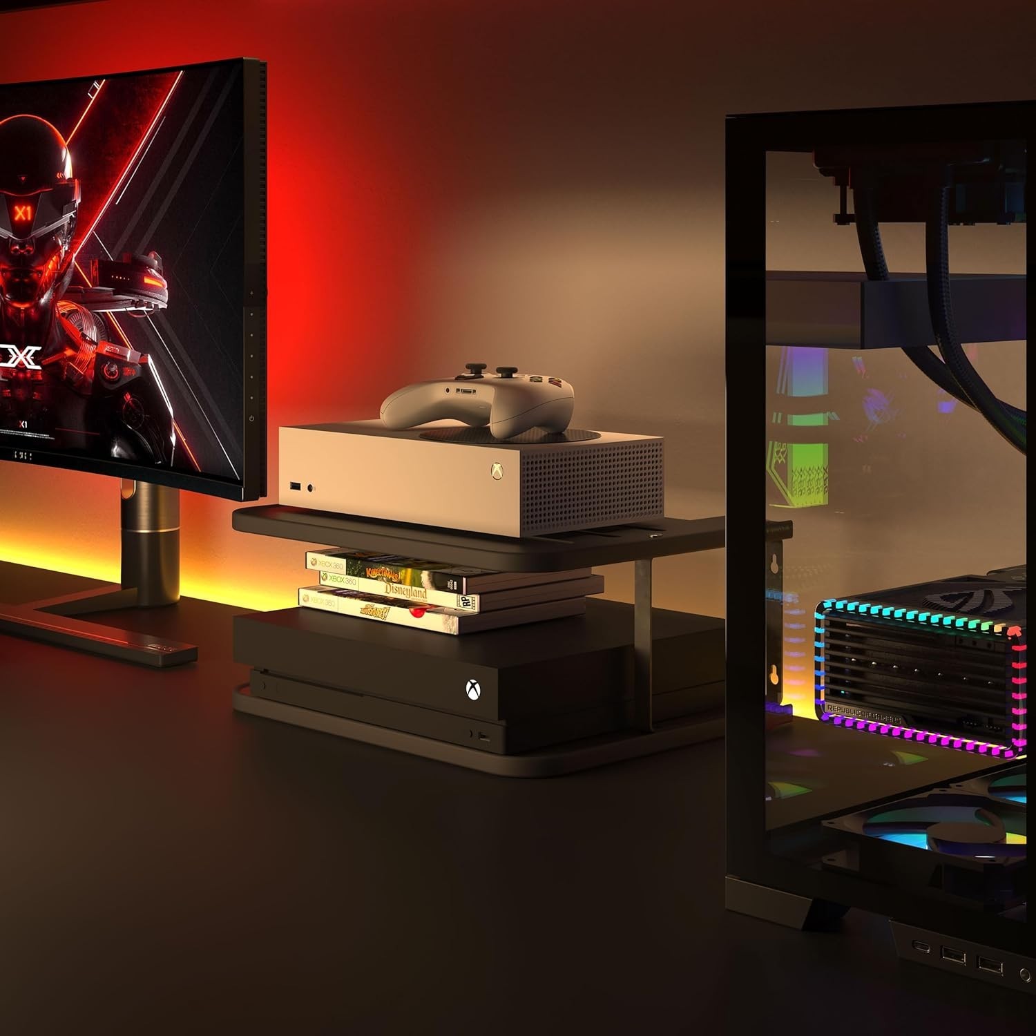 Floating Under TV Game Double Shelf Stand for Xbox Shelf Wall Mount for one S…