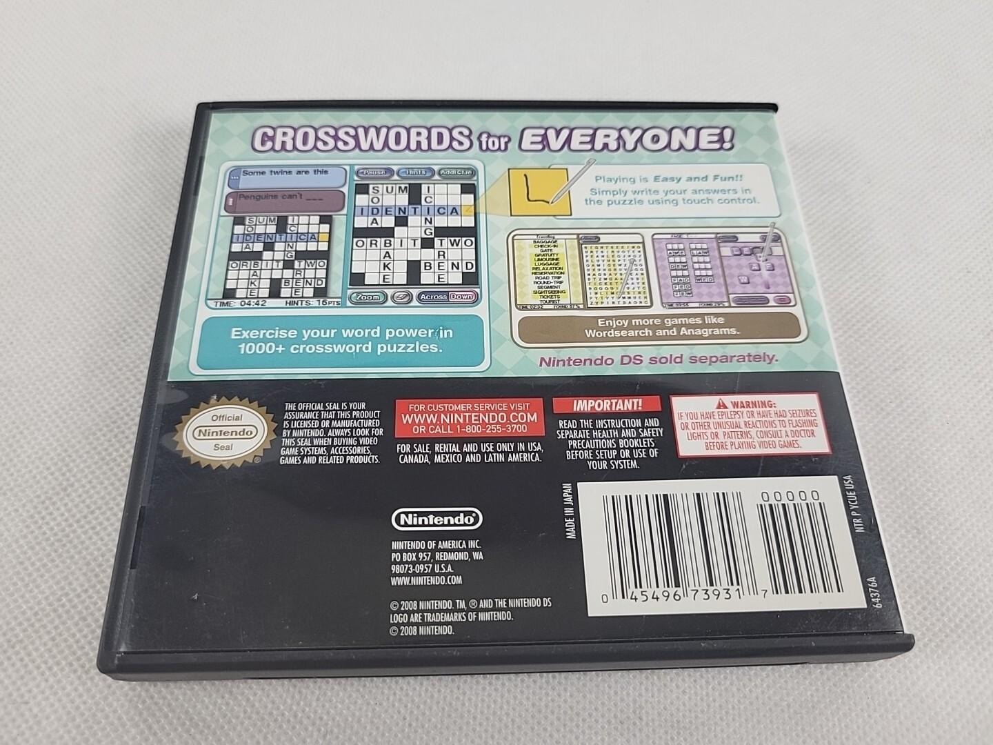 Crosswords DS (Nintendo DS, 2008) Complete W/ Manual Tested and Working