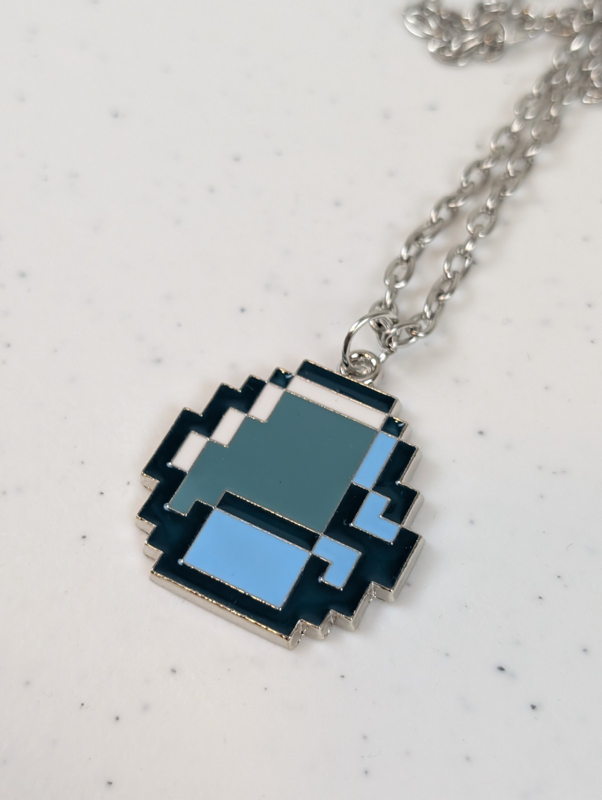 Minecraft Style Diamond Necklace Pixel Pendant Gamer Nerd Jewelry Gift 22″
