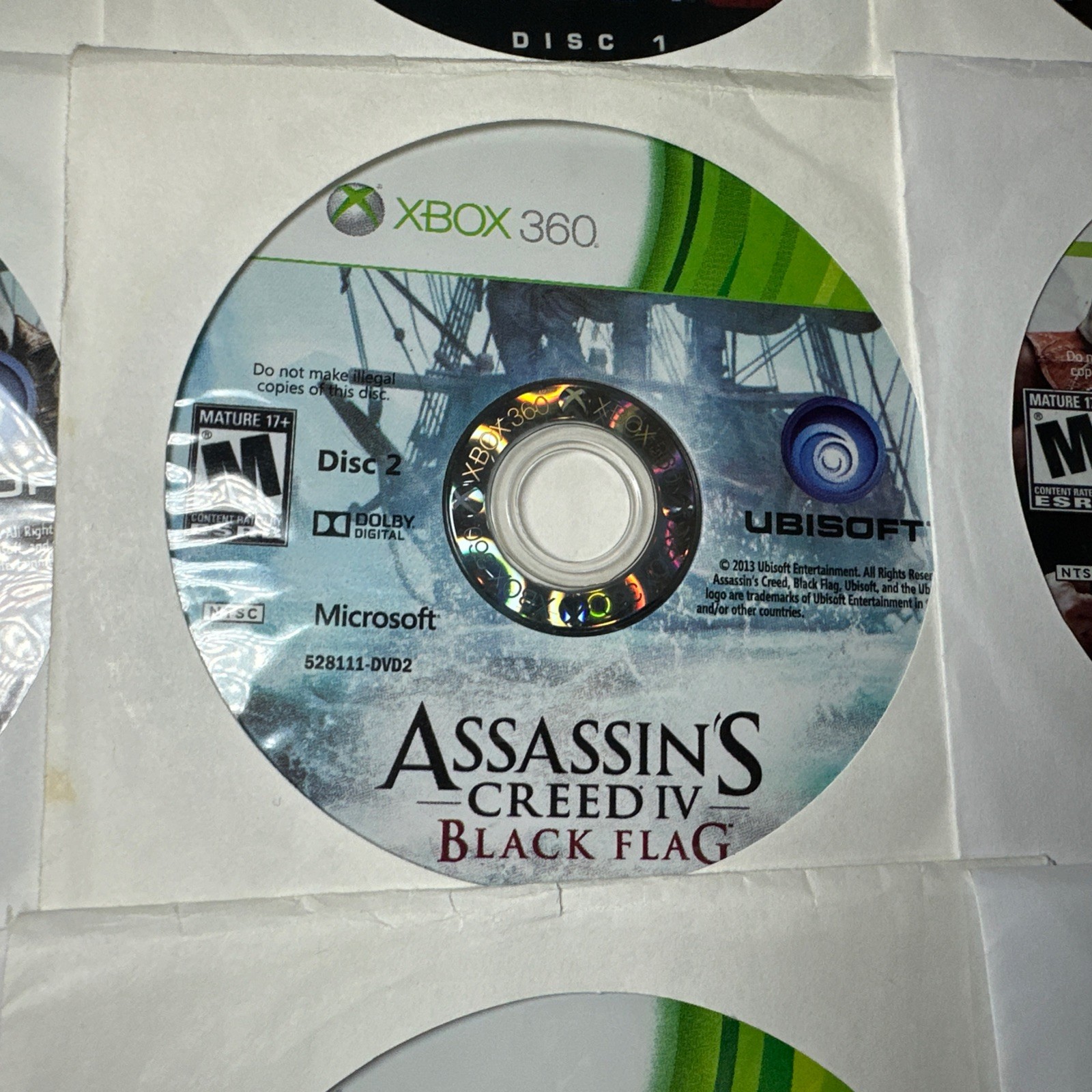 OEM Microsoft Xbox 360 Black Wireless Controller + Games Black Flag Mass Effect