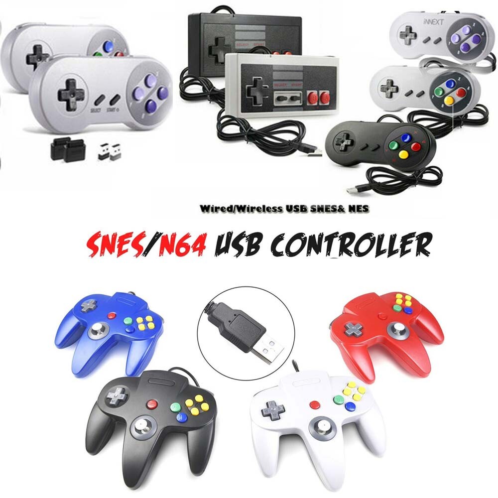 USB Wired SNES N64 Gamepad Wireless NES Controller Joypad for PC Mac Raspberry