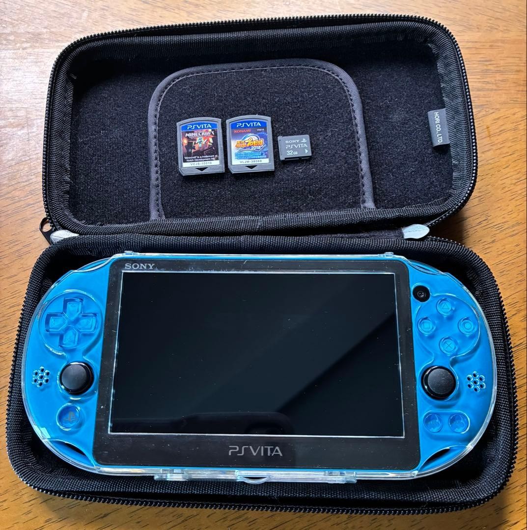 Sony PS Vita PCH-2000 Aqua Blue Console Tested Working Japan w/32GB MS 2 Games