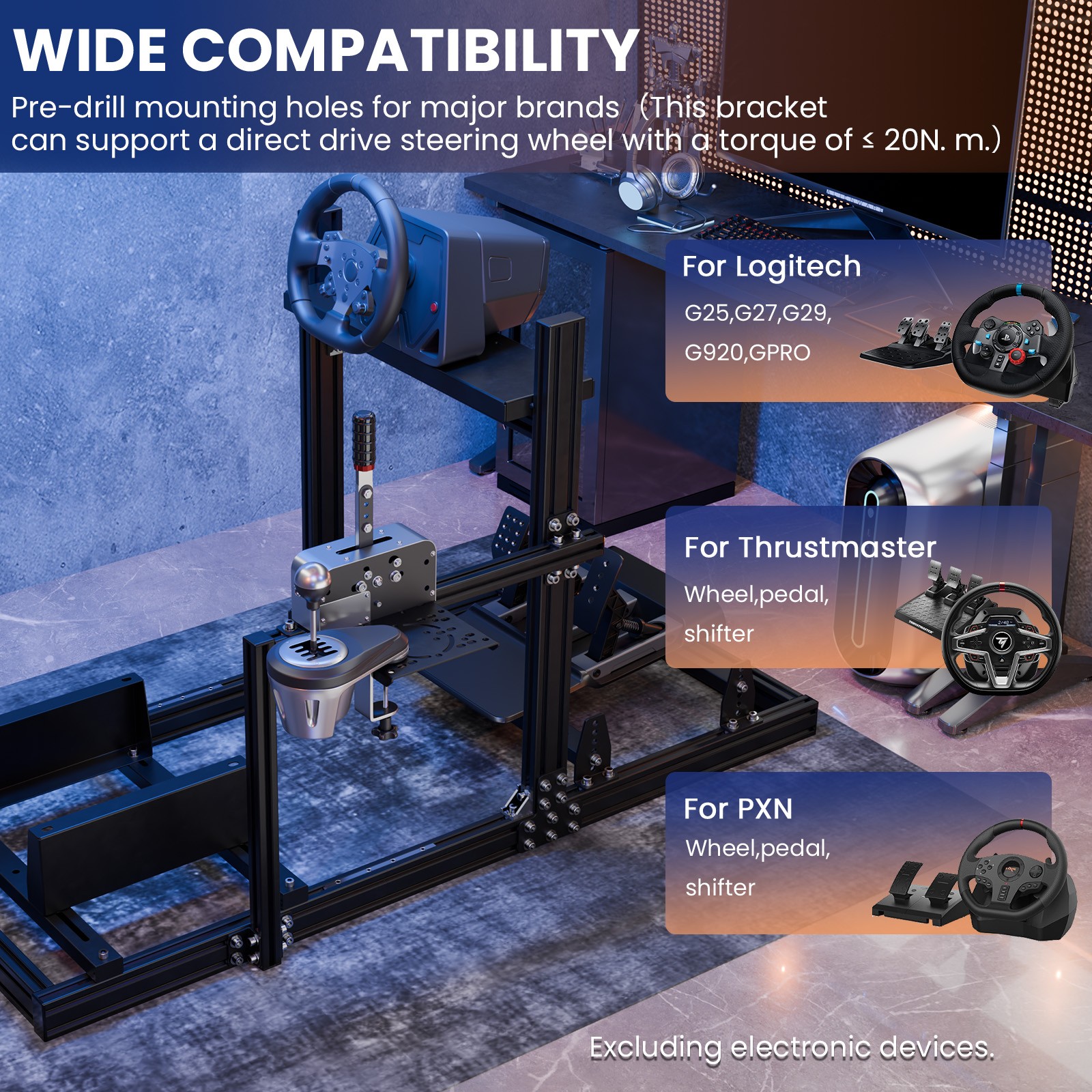 Minneer 3060 Aluminum Racing Simulator Cockpit Fits Logitech G923 Thrustmaster