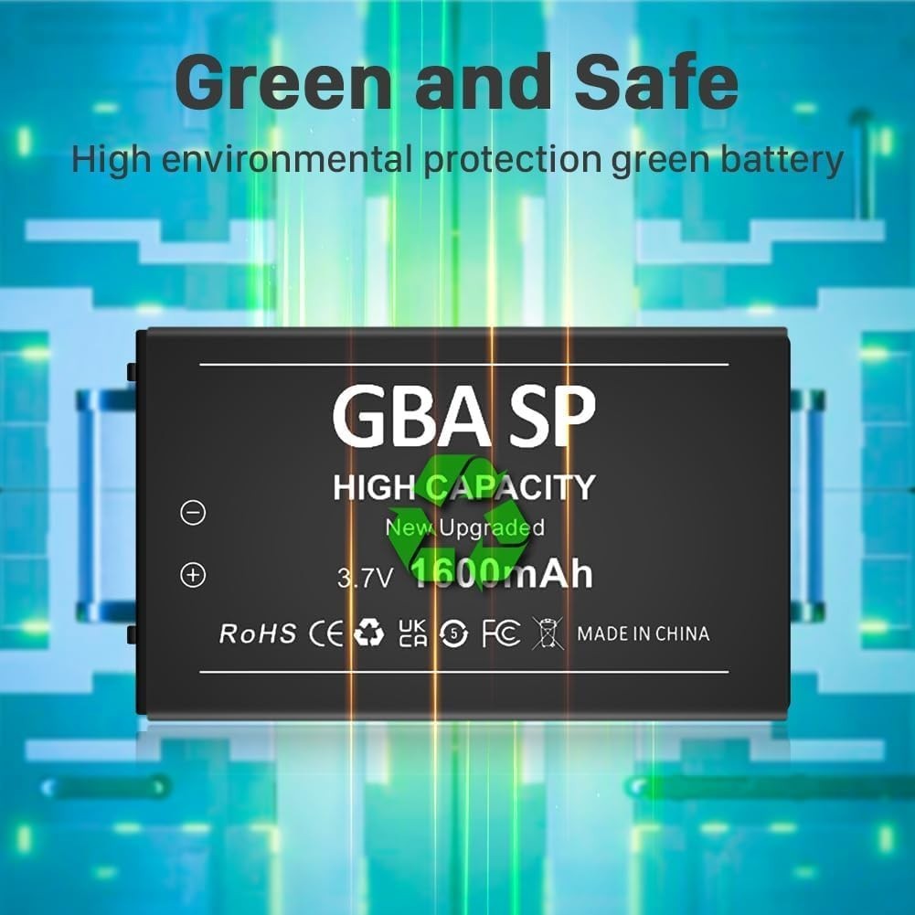High Capacity 1600mAh Rechargeable Battery 2-Pack for Gameboy Advance SP AGS-001