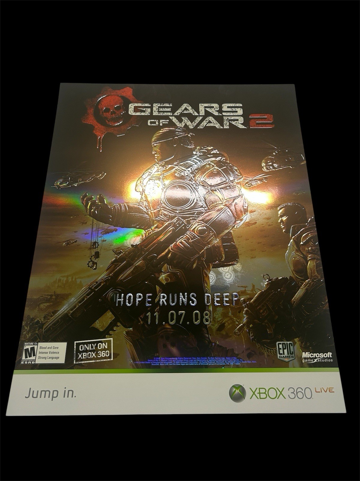 Gears of War 2 Xbox 360 Promo Launch Poster 22″x28″ 2008 Microsoft Rare XB360