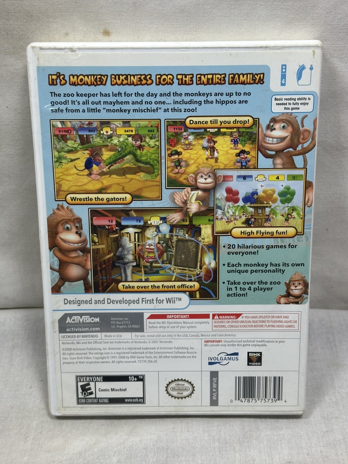 Monkey Mischief Party Time (Nintendo Wii, 2008) Complete and Tested